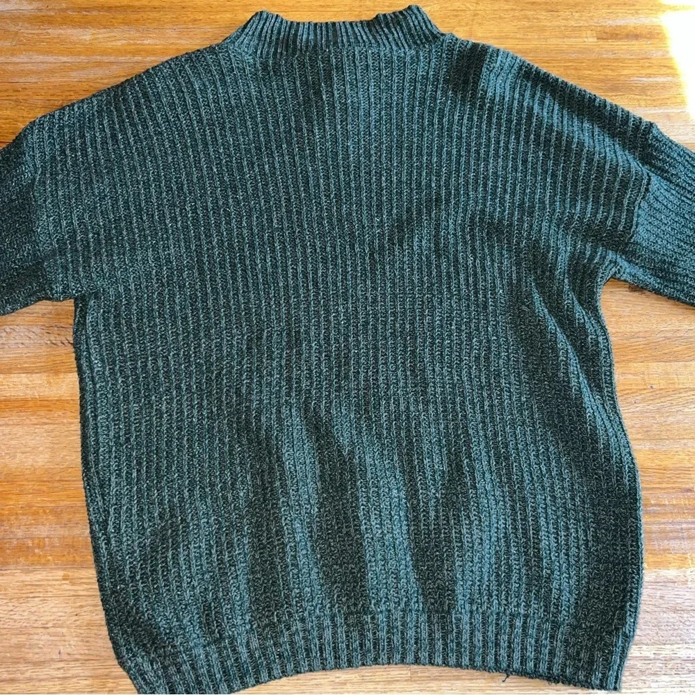 Falls Creek Men Medium Forest Green Mock Turtleneck 2 Button Corded Knit Sweater